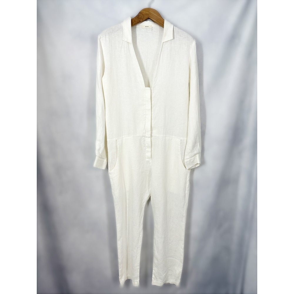 Matin 100% Linen Long Sleeve Solid White Jumpsuit Women's AU Size 12 US 8